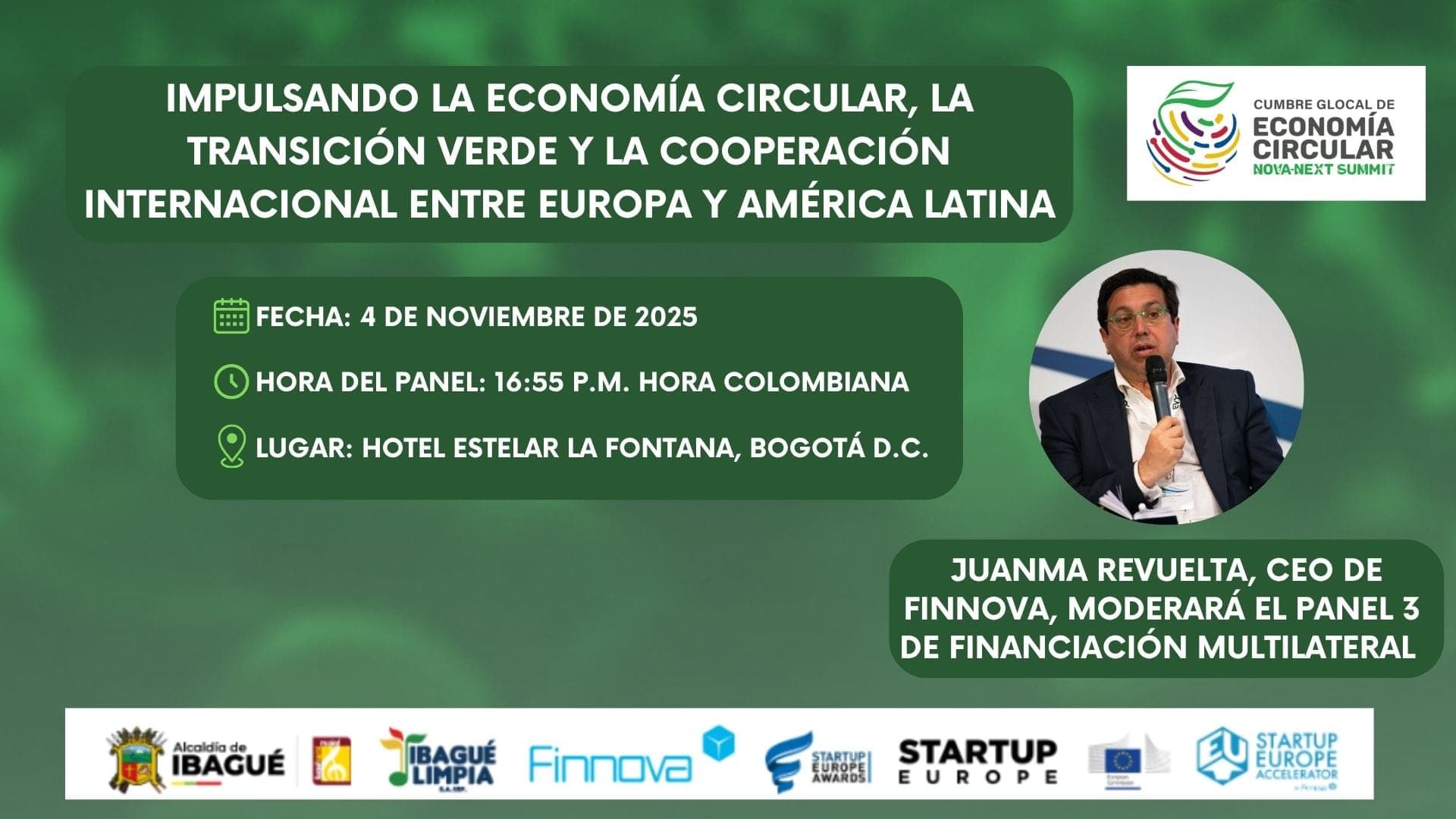 Juanma Revuelta, CEO de la Fundación Finnova, modera el panel sobre FinanciaciónMultilateral en la Pre-Cumbre Glocal de Economía Circular Nova-Next Summit