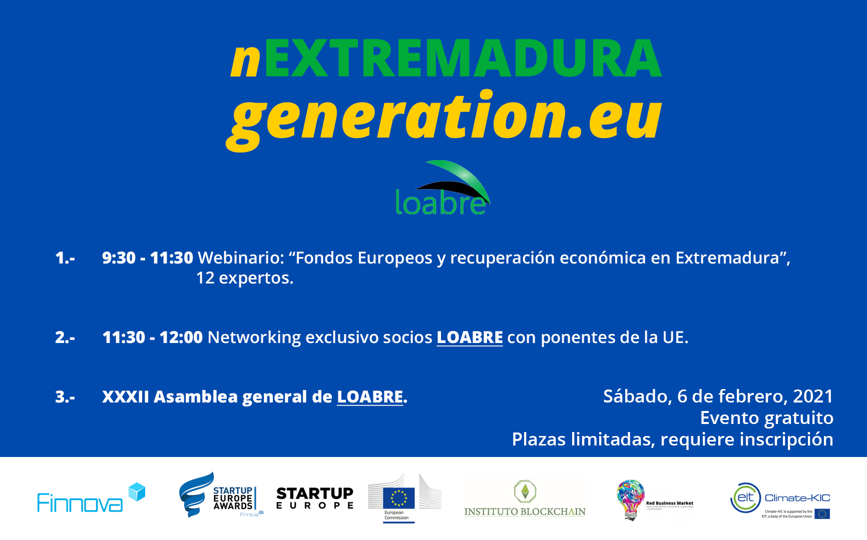 Apúntate el evento nEXTREMADURAgeneration.eu by LOABRE, coorganizado por Finnova, para conocer el potencial de los fondos Next Generation EU en la región extremeña