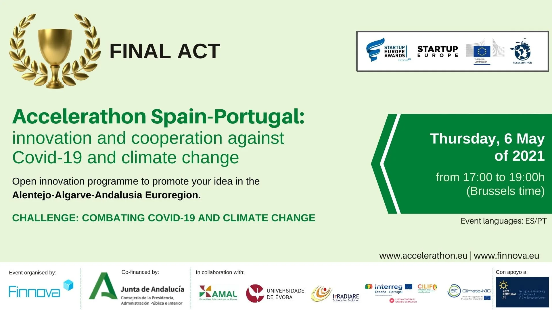 Awards ceremony: Europe Accelerathon Euroregion Alentejo-Algarve-Andalucía for Covid-19 challenges and climate change