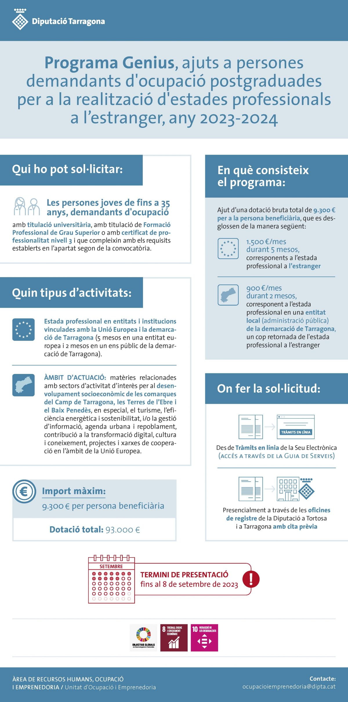 Abierto hasta el 8 de septiembre el plazo para inscribirse al programa de movilidad internacional GENIUS de la Diputació de Tarragona