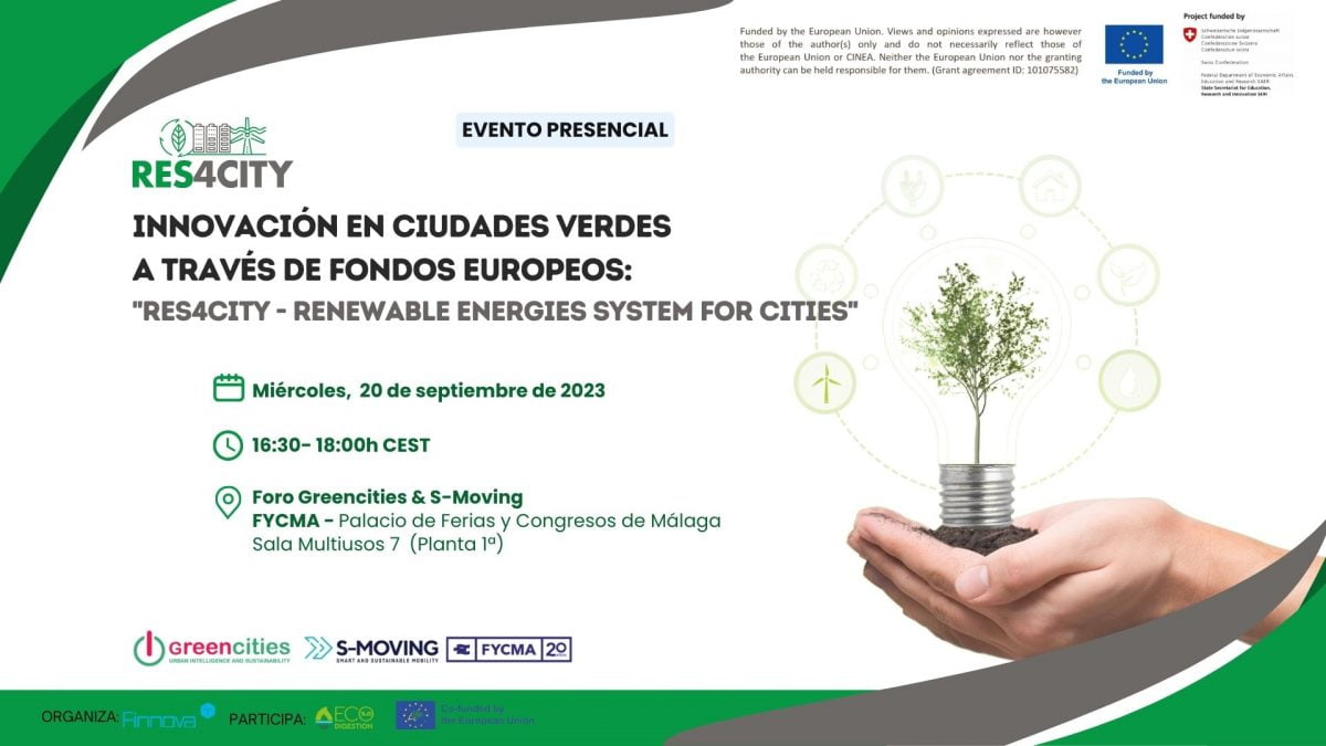 The RES4CITY project “Renewable energies system for cities” will be present at the Greencities and S-Moving Fair in FYCMA Malaga