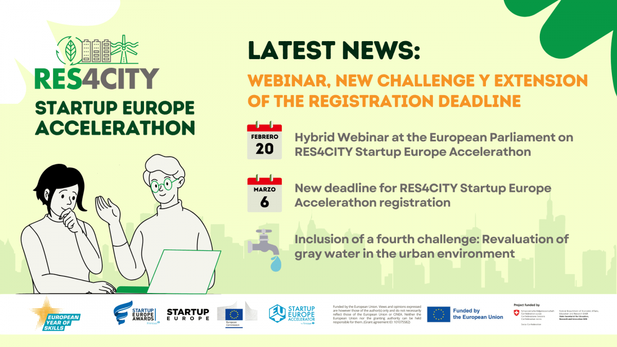 Registration deadline extension, new challenge and hybrid webinar, latest updates presented by the RES4CITY STARTUP EUROPE ACCELERATHON