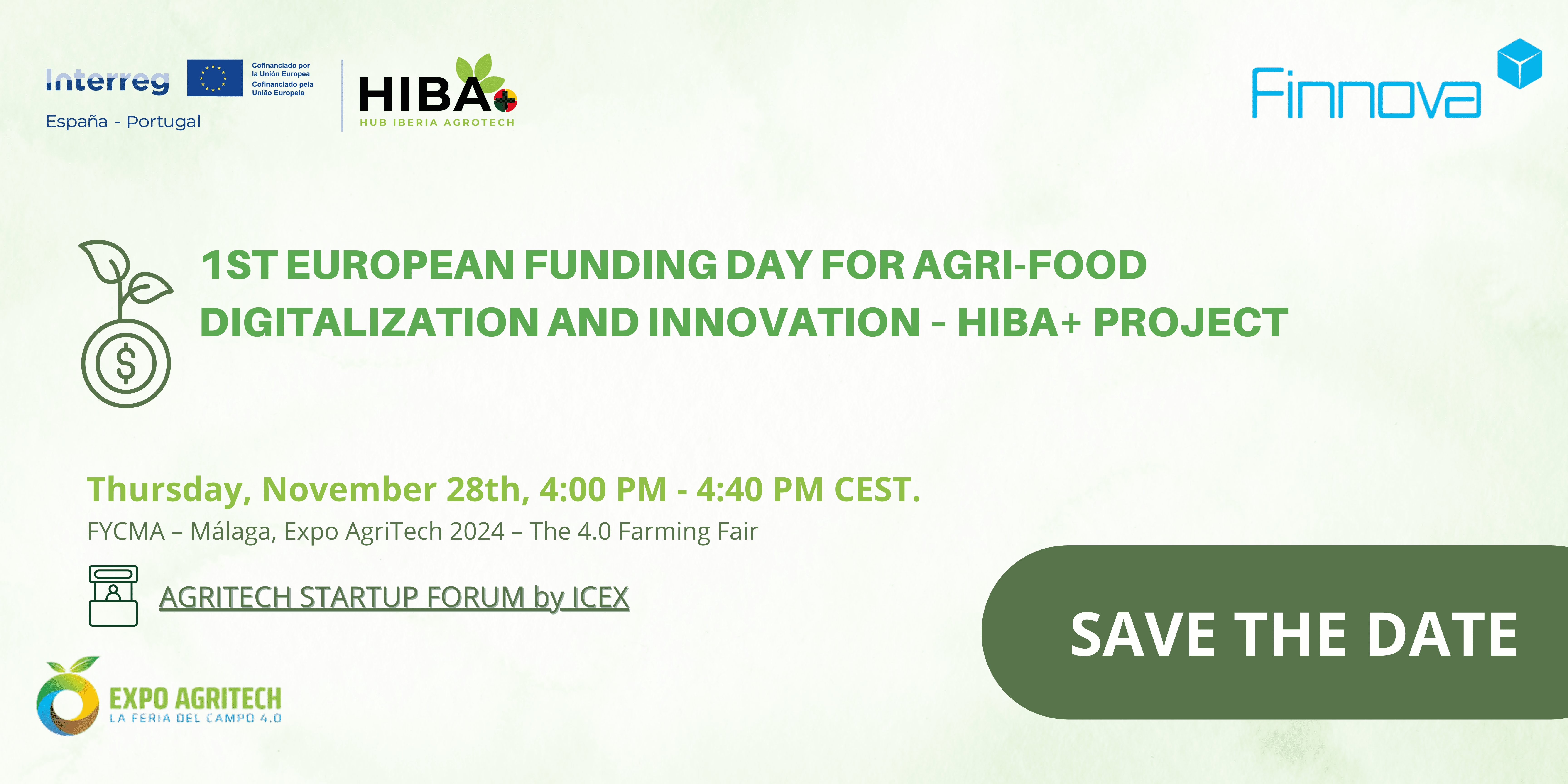 Finnova organizes the I European Financing Conference for Agri-Food Digitalization and Innovation within the framework of the HIBA+ Project at Expo Agritech 2024