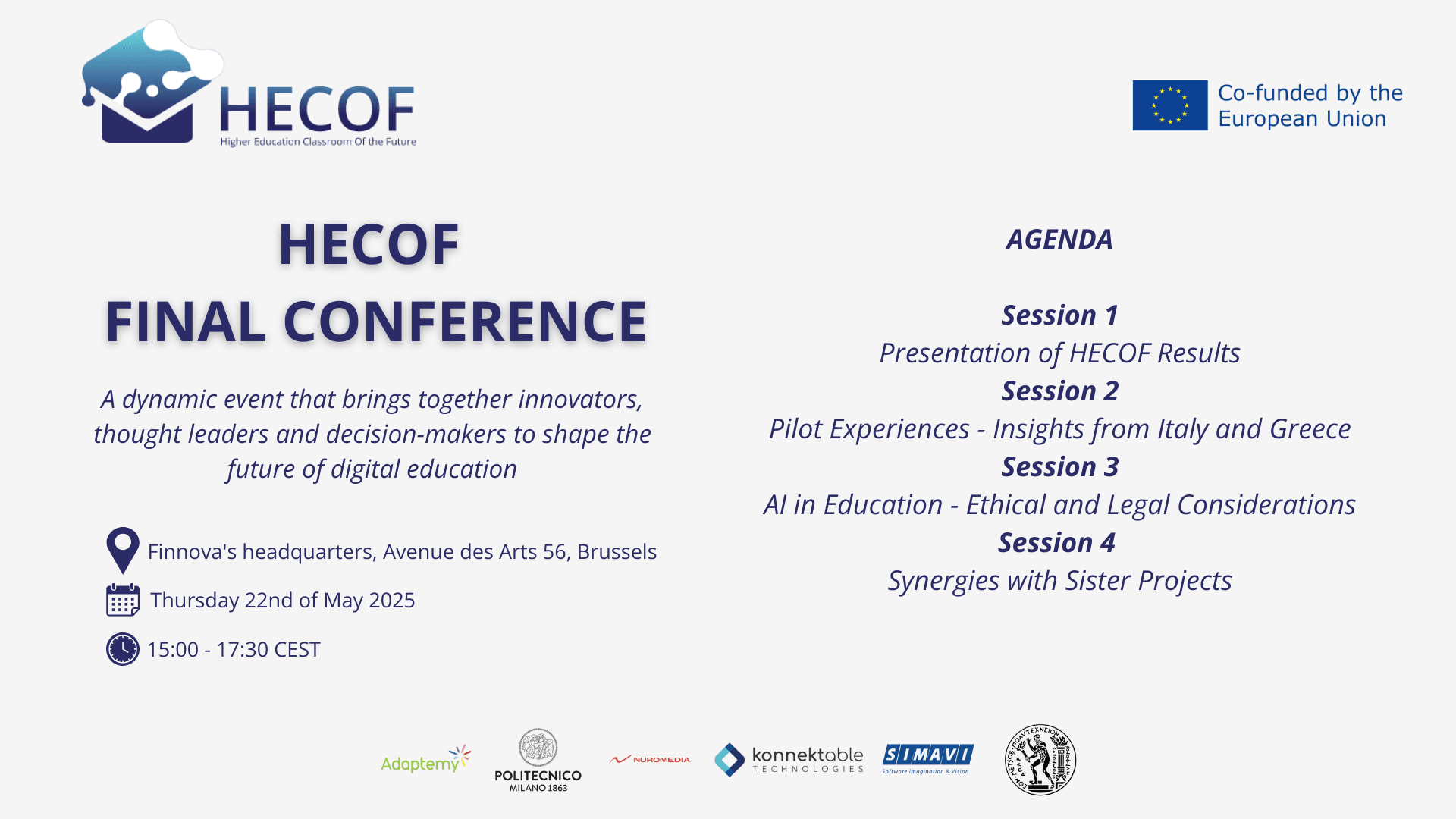 Finnova Foundation will host the HECOF Final Conference in its offices of Brussels