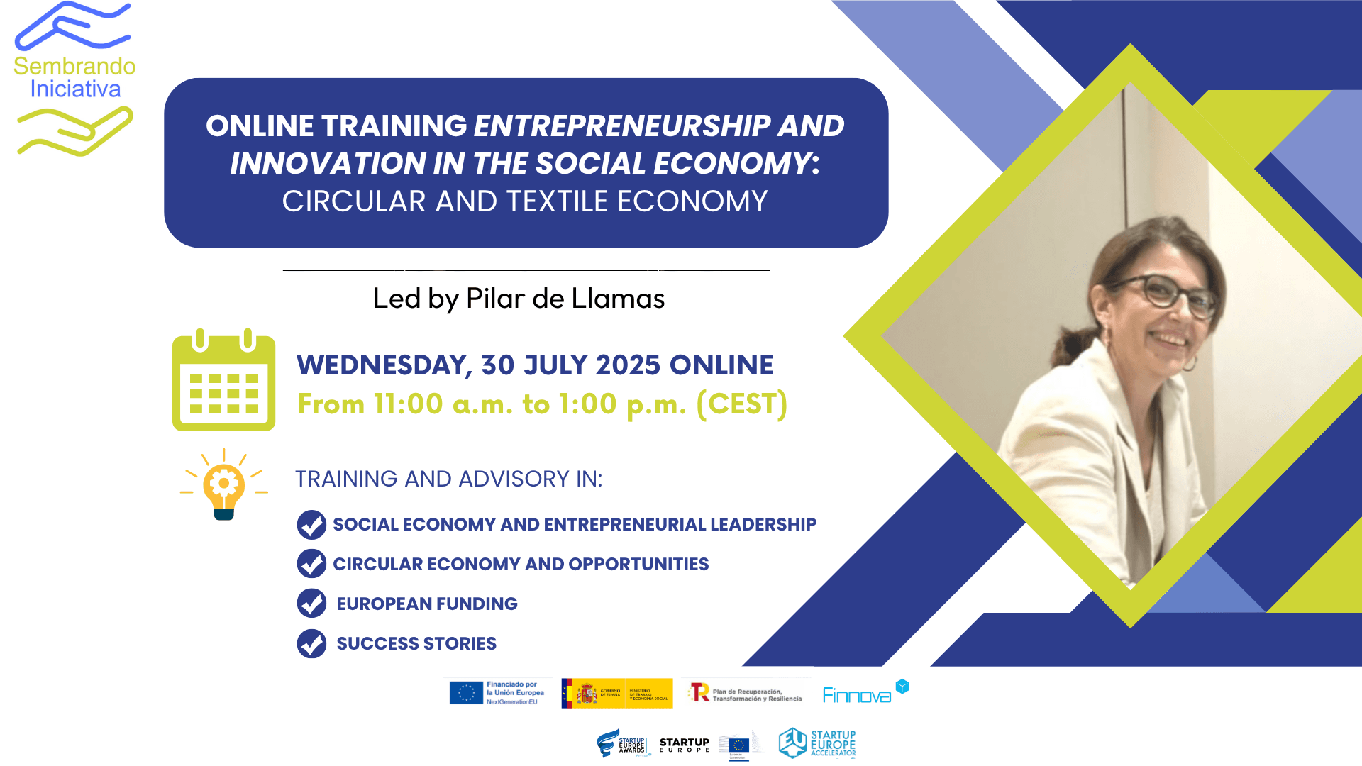 The Finnova Foundation is organising a free online training session on Thursday, 31 July, on ‘Entrepreneurship and Innovation in the Social Economy: Circular and Textile Economy’, aimed at women and migrants