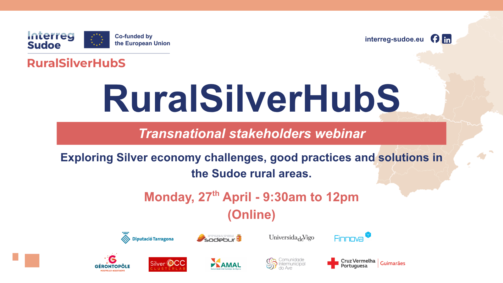 Webinar Transnacional de Stakeholders do Interreg Sudoe RuralSilverHubs: Explorando os desafios, boas práticas e soluções da Silver Economy em áreas rurais do espaço SUDOE
